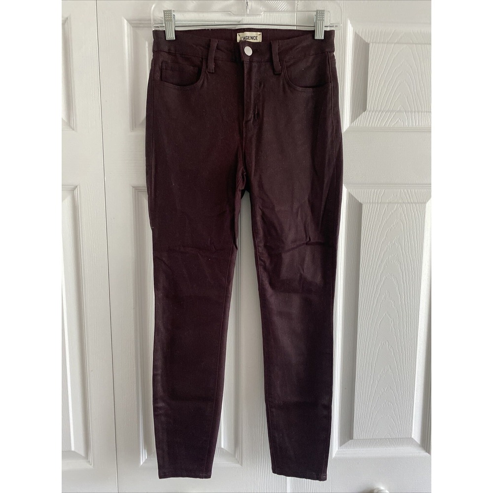 L'AGENCE Marguerite High Rise Skinny‎ Jeans Womens 26 Burgundy Gold Glitter